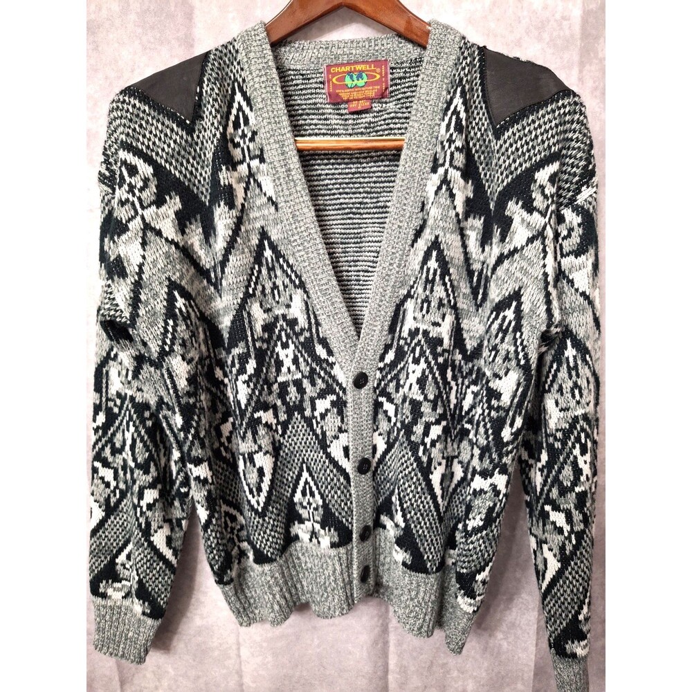 Vintage Thick Knit Cardigan Sweater Mens Small Thick 80s Preppy Academia Cosby